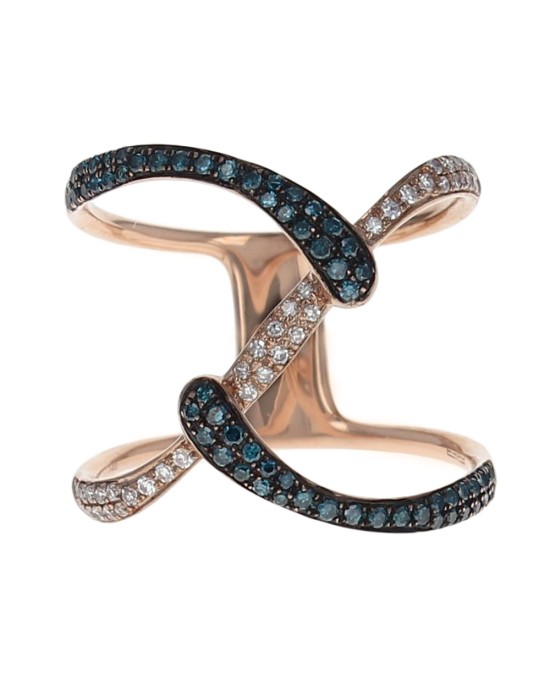 Irradiated Blue and White Diamond Pave Open Bypass Ring